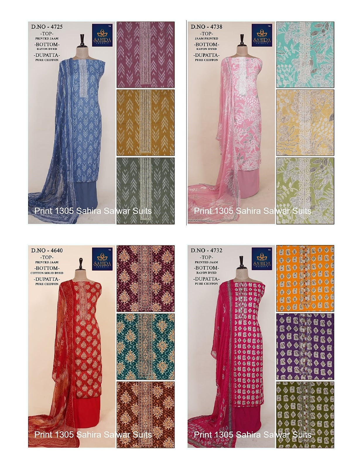 Print 1305 Sahira Jaam Print Salwar Suits Wholesaler India