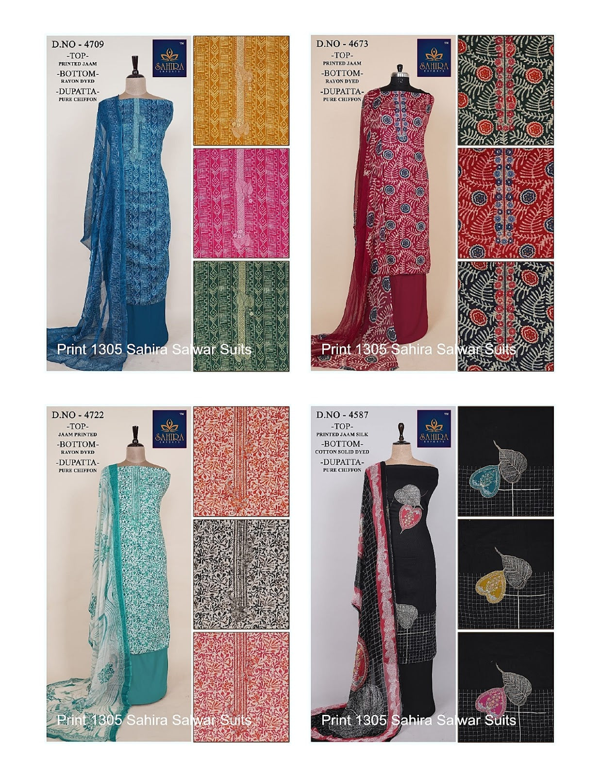 Print 1305 Sahira Jaam Print Salwar Suits Wholesaler India