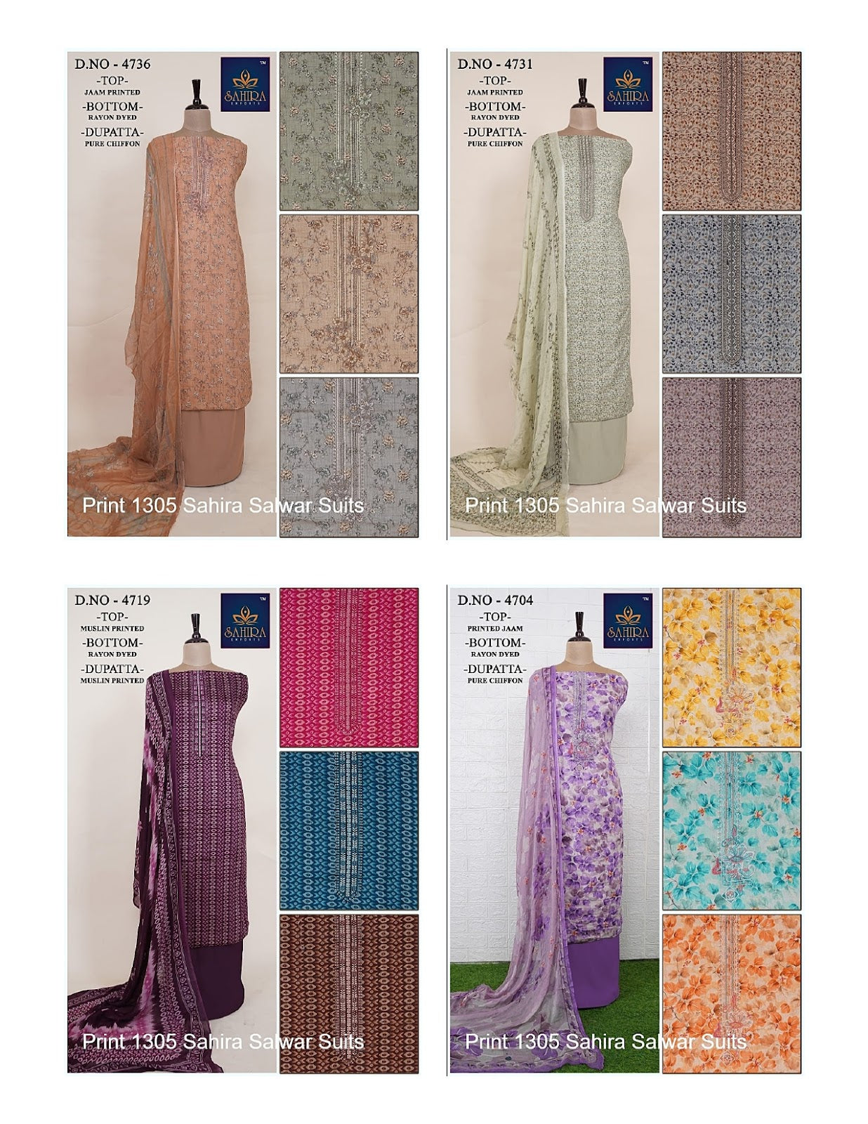 Print 1305 Sahira Jaam Print Salwar Suits Wholesaler India