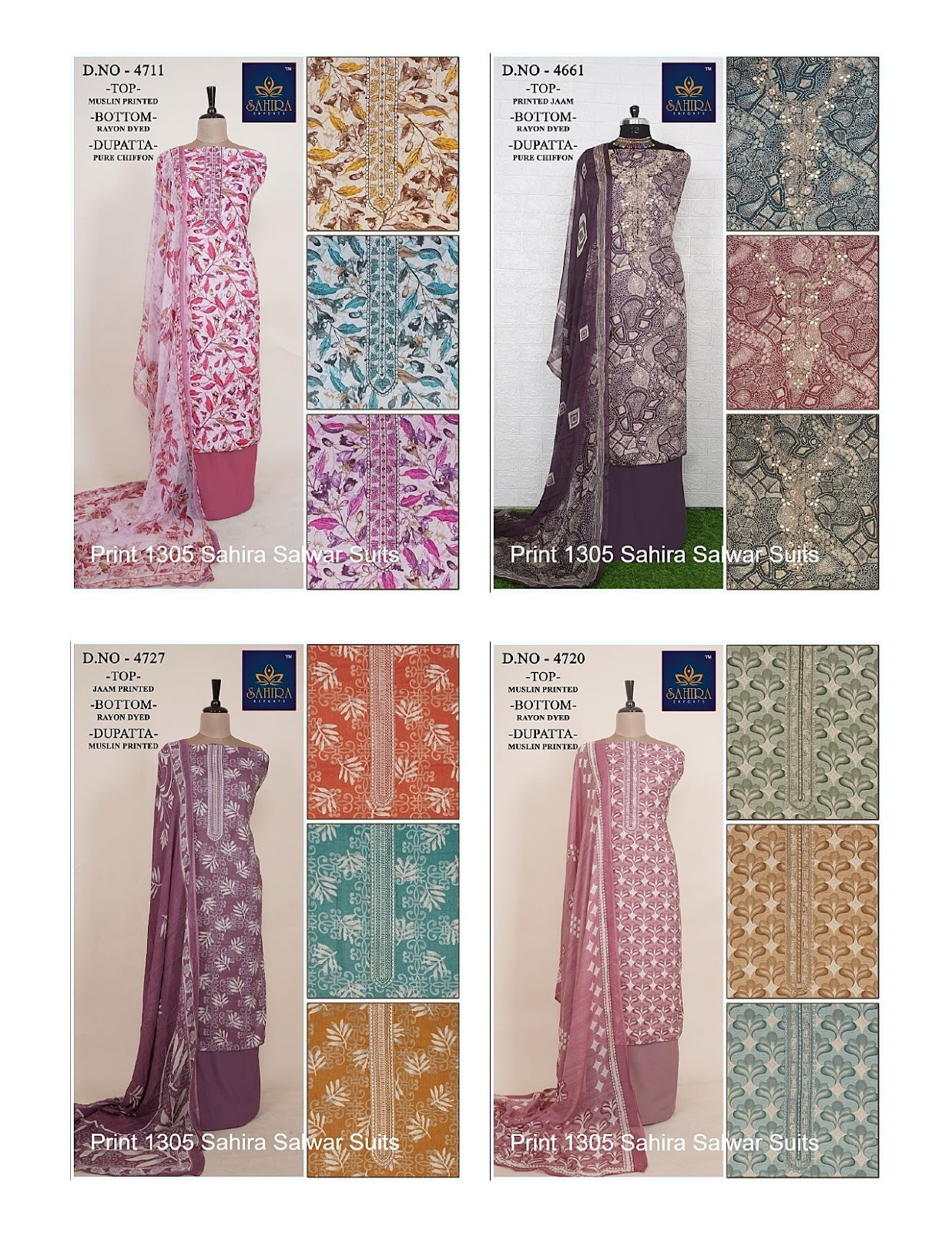 Print 1305 Sahira Jaam Print Salwar Suits Wholesaler India