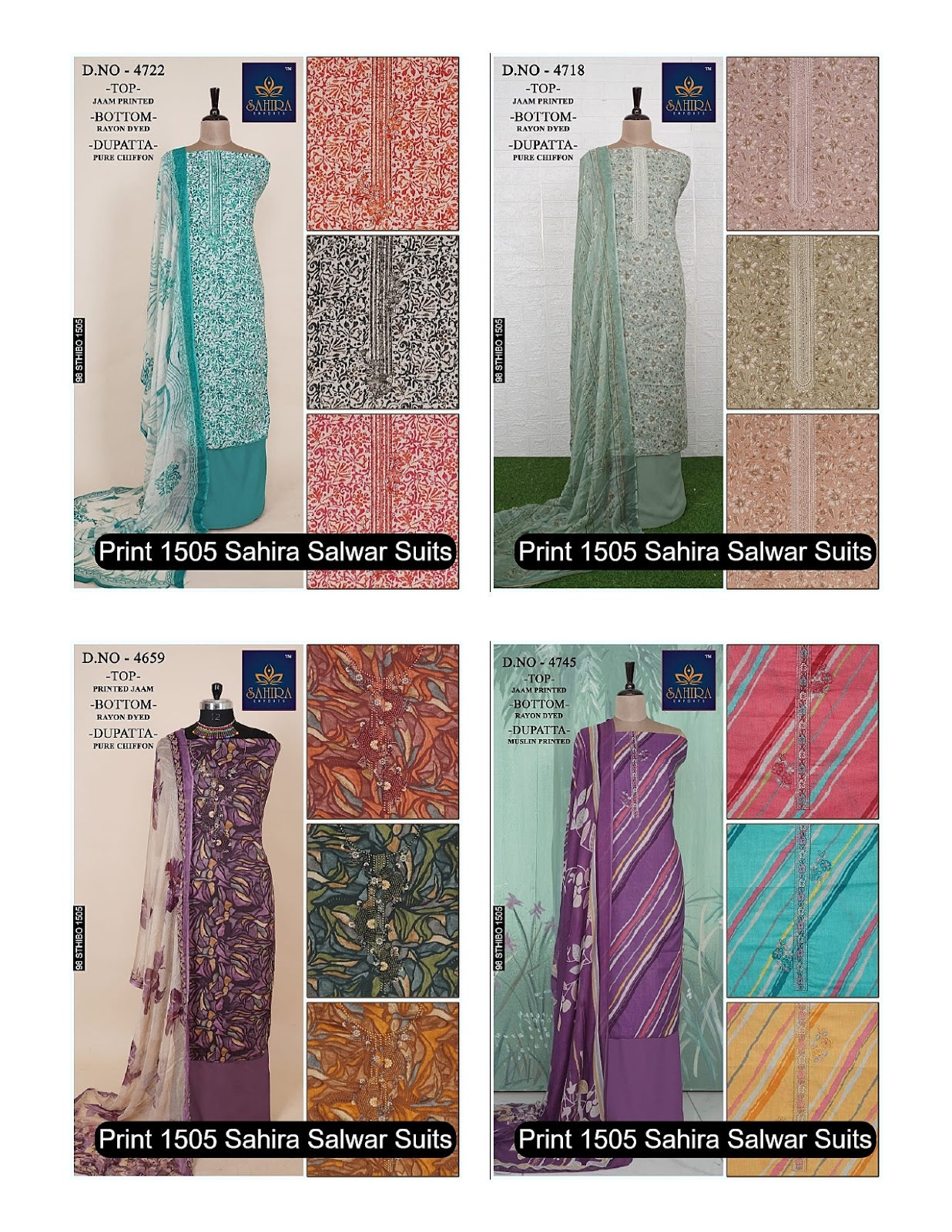 Print 1505 Sahira Jaam Print Salwar Suits Wholesale Price