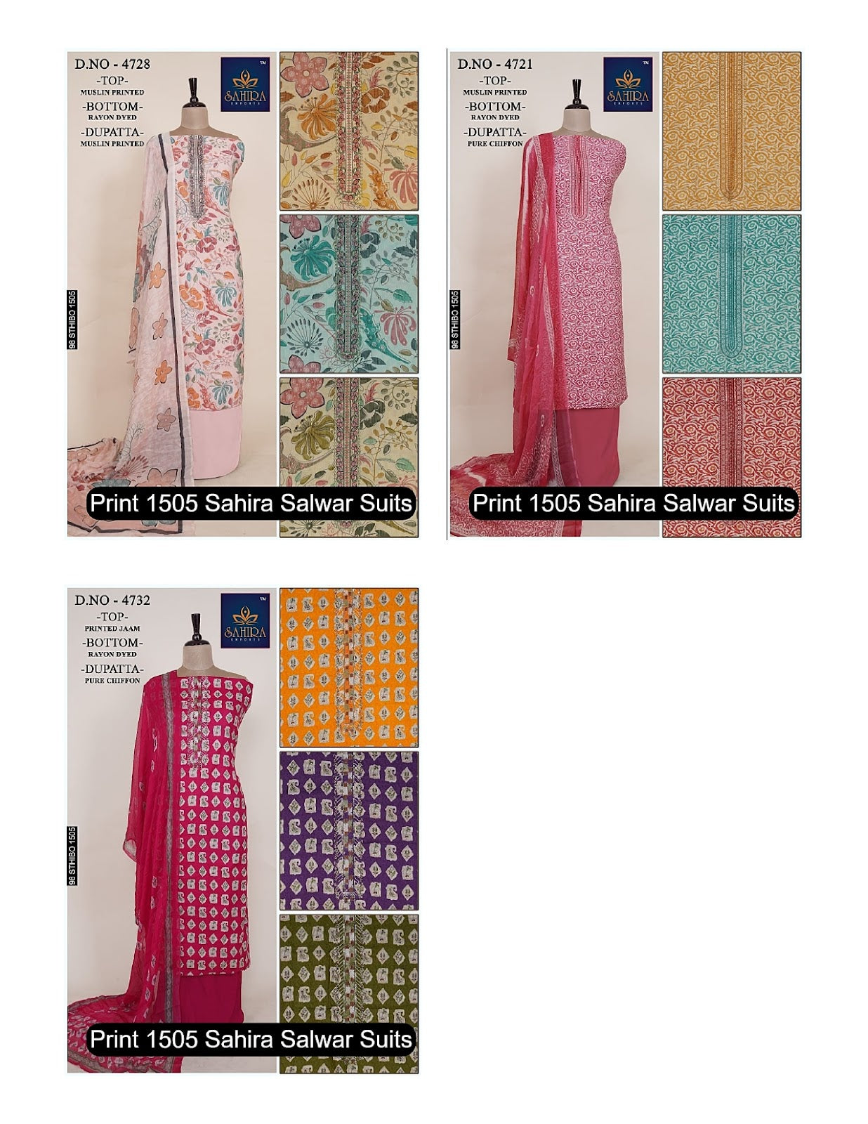Print 1505 Sahira Jaam Print Salwar Suits Wholesale Price
