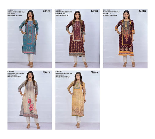 Print 15 Siara Pure Viscose Long Straight Kurti Exporter Ahmedabad