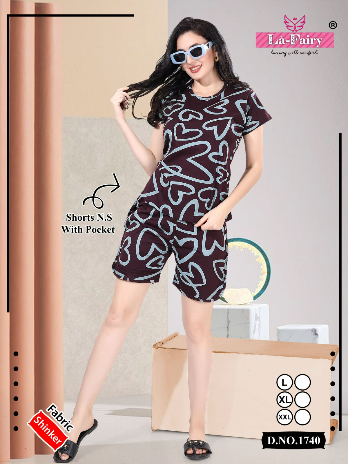 Print 1740 La Fairy Sinker Shorts Night Suits Exporter India