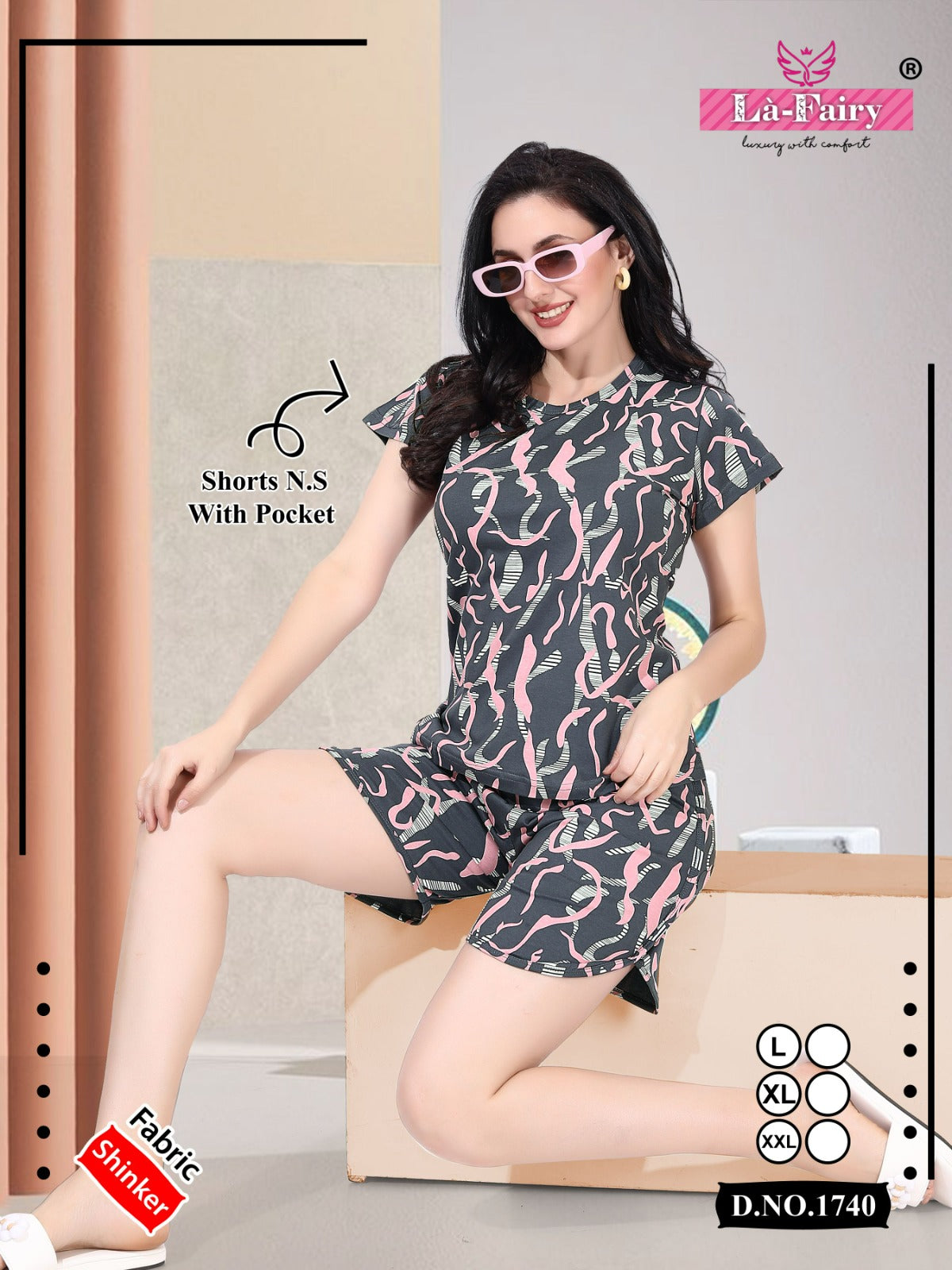 Print 1740 La Fairy Sinker Shorts Night Suits Exporter India