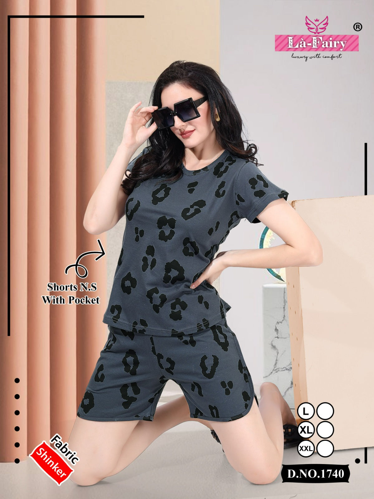 Print 1740 La Fairy Sinker Shorts Night Suits Exporter India