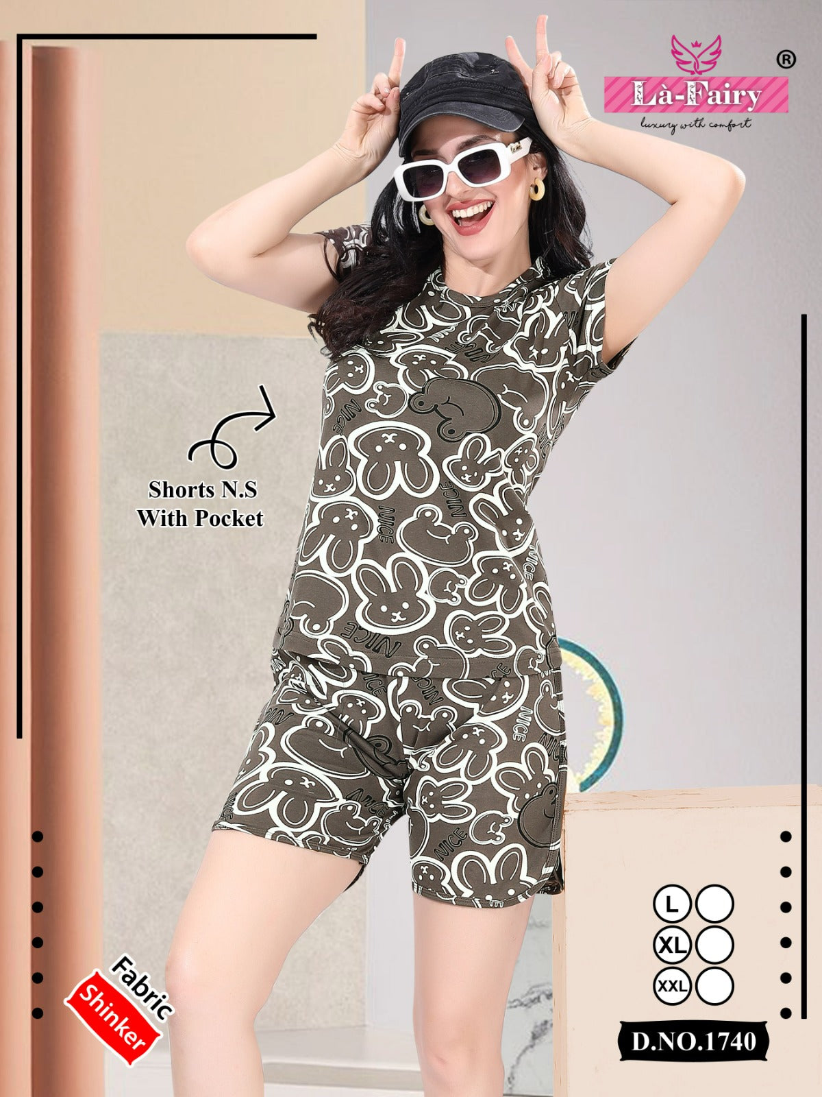Print 1740 La Fairy Sinker Shorts Night Suits Exporter India