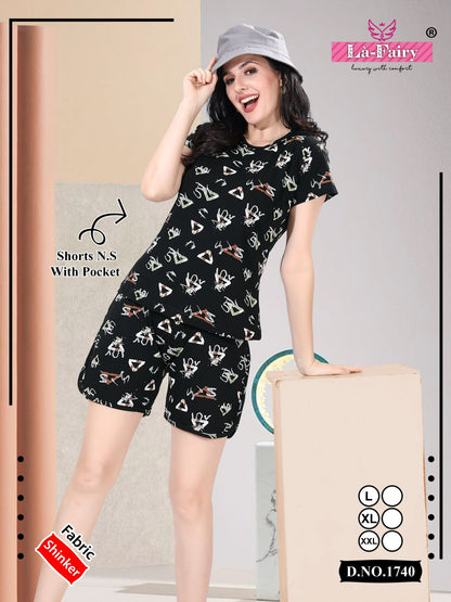 Print 1740 La Fairy Sinker Shorts Night Suits Exporter India