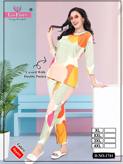Print 1741 La Fairy Reyon Co Ord Set Exporter Ahmedabad