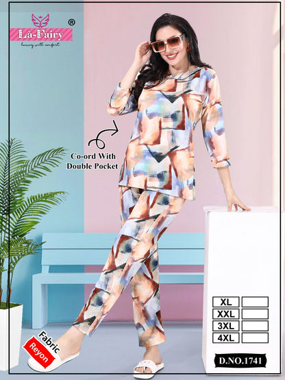 Print 1741 La Fairy Reyon Co Ord Set Exporter Ahmedabad