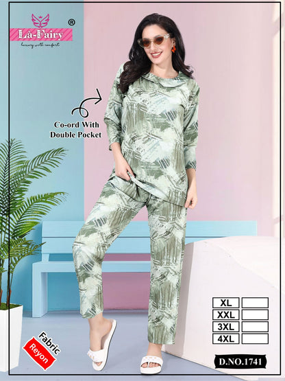 Print 1741 La Fairy Reyon Co Ord Set Exporter Ahmedabad