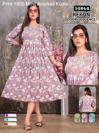 Print 1905 Mmc Reyon Anarkali Kurtis Exporter