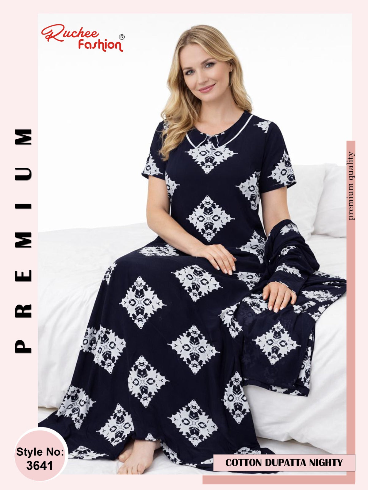 Print 2004 Ruchee Fashion Cotton Night Gowns With Dupatta Supplier