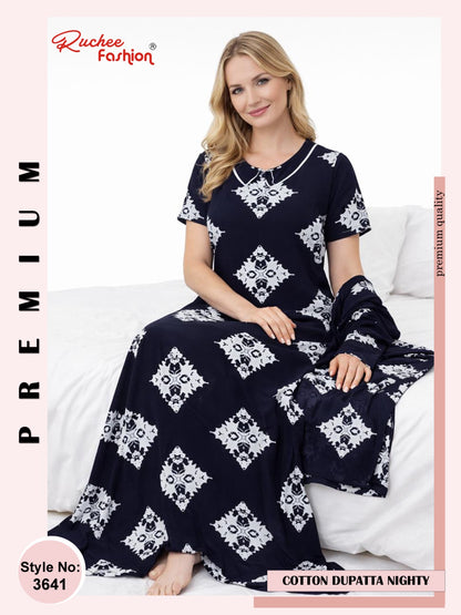 Print 2004 Ruchee Fashion Cotton Night Gowns With Dupatta Supplier