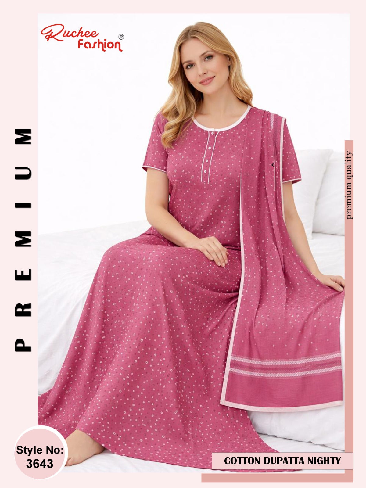 Print 2004 Ruchee Fashion Cotton Night Gowns With Dupatta Supplier