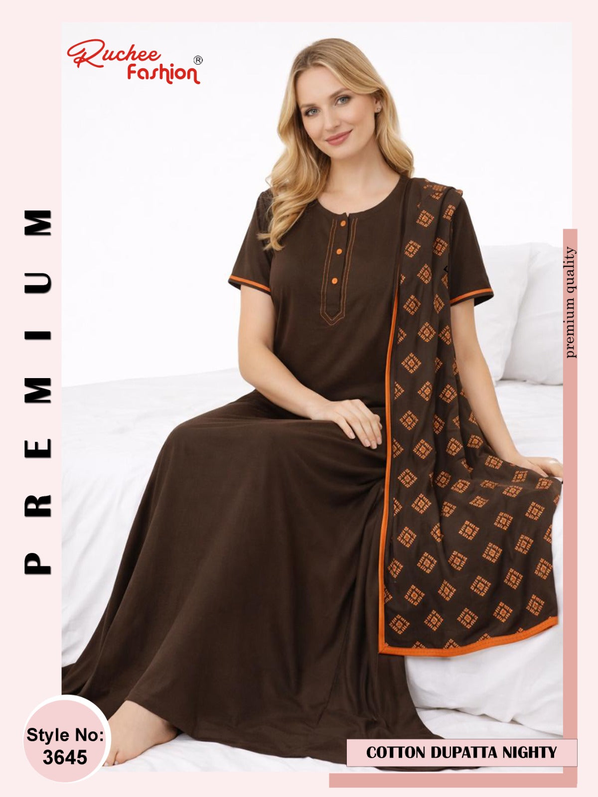 Print 2004 Ruchee Fashion Cotton Night Gowns With Dupatta Supplier