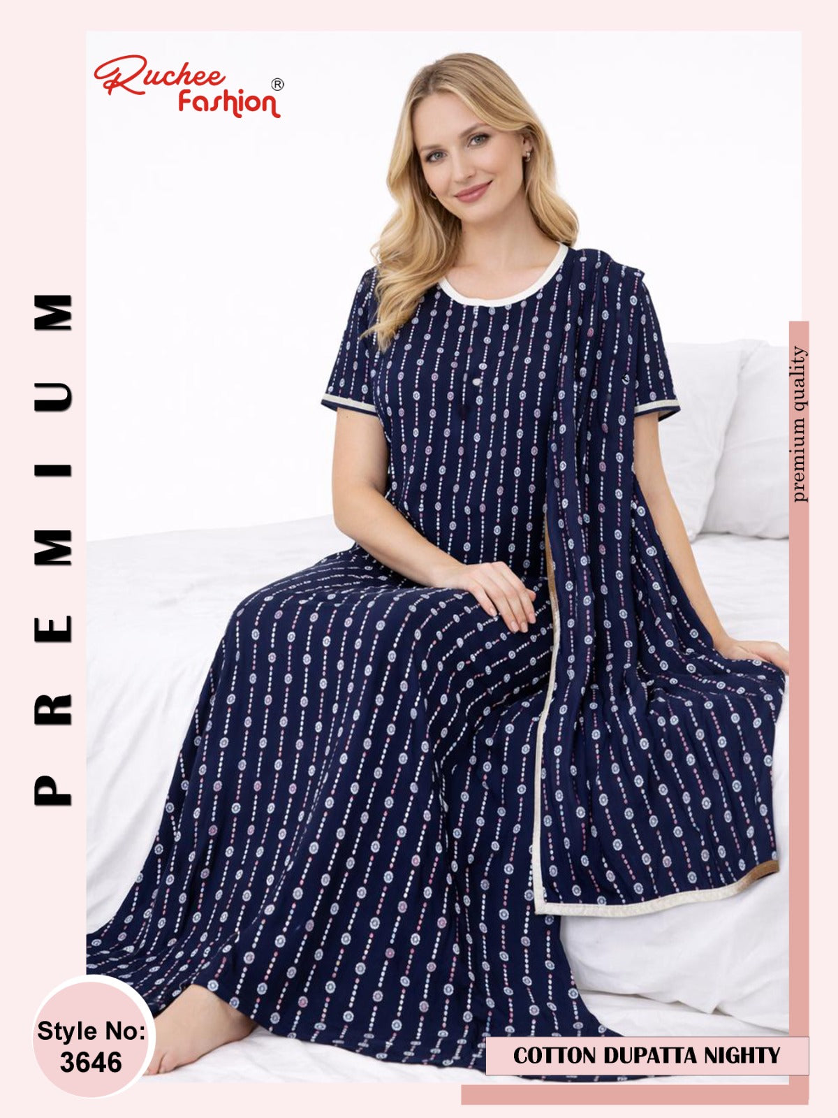 Print 2004 Ruchee Fashion Cotton Night Gowns With Dupatta Supplier