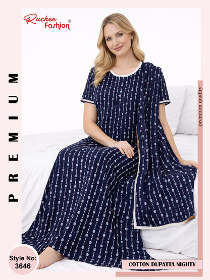 Print 2004 Ruchee Fashion Cotton Night Gowns With Dupatta Supplier