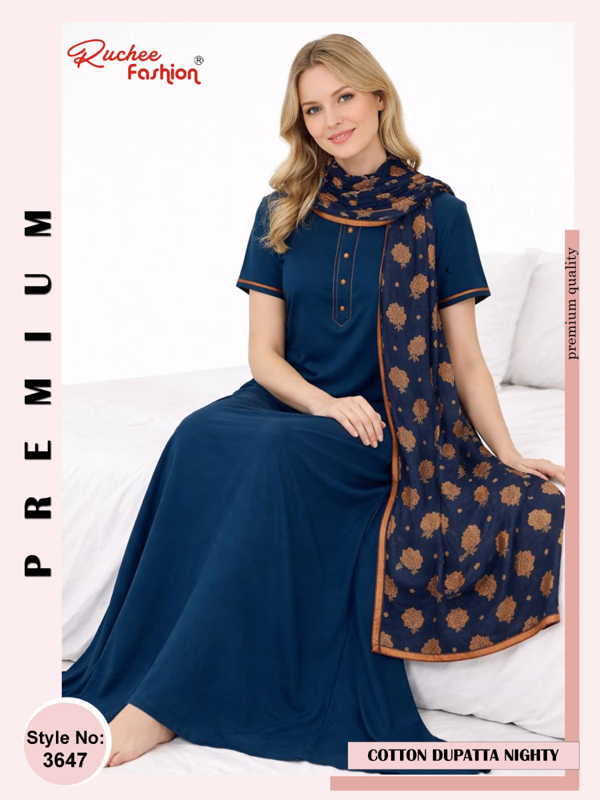 Print 2004 Ruchee Fashion Cotton Night Gowns With Dupatta Supplier