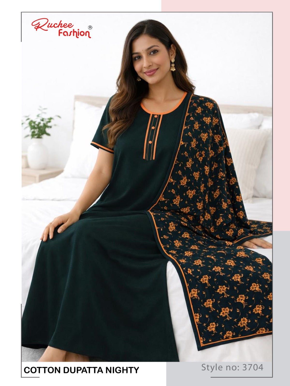 Print 2004 Ruchee Fashion Cotton Night Gowns With Dupatta Supplier