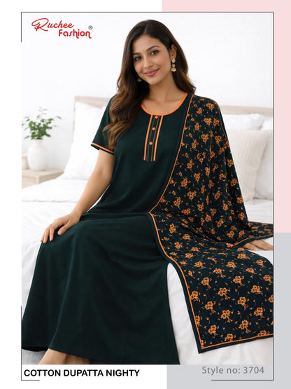 Print 2004 Ruchee Fashion Cotton Night Gowns With Dupatta Supplier