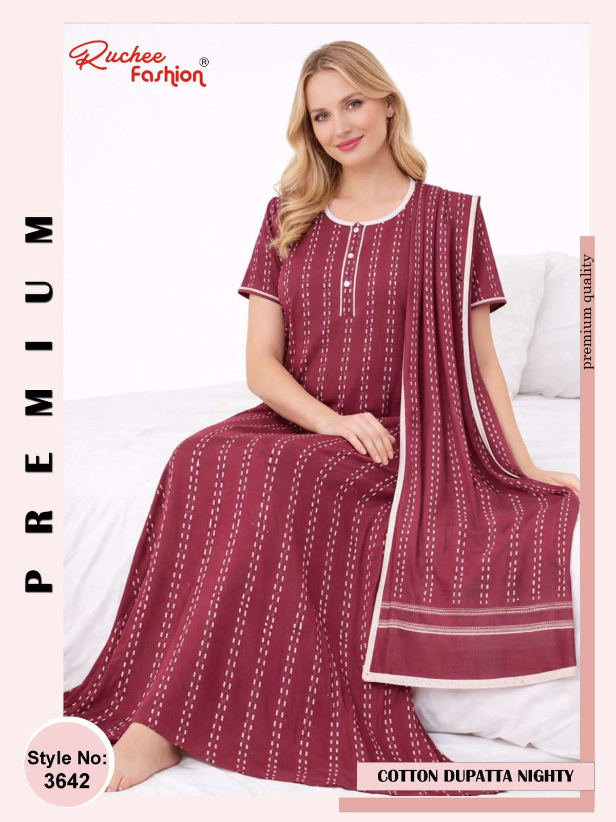 Print 2004 Ruchee Fashion Cotton Night Gowns With Dupatta Supplier