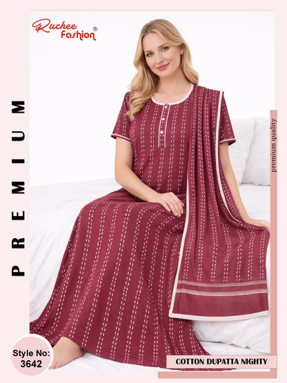 Print 2004 Ruchee Fashion Cotton Night Gowns With Dupatta Supplier