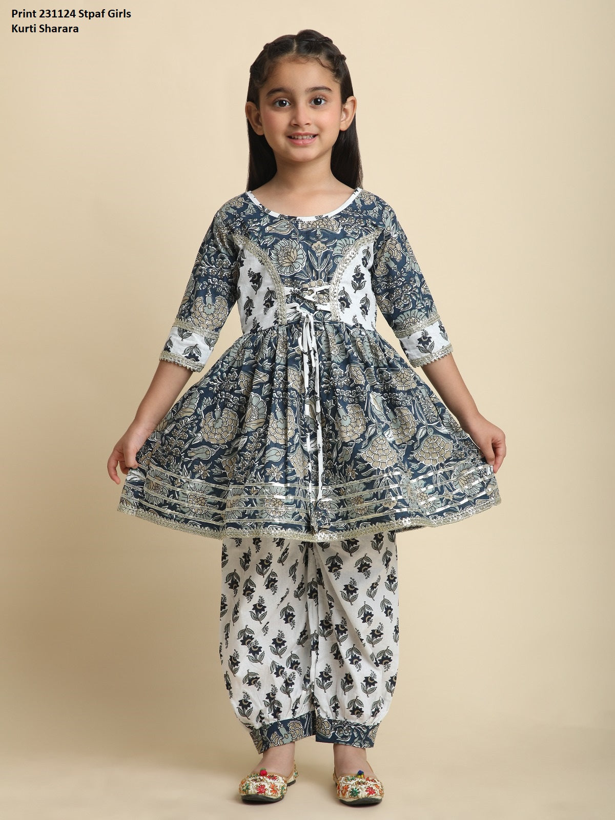 Print 231124 Stpaf Cotton Girls Kurti Sharara Supplier Ahmedabad