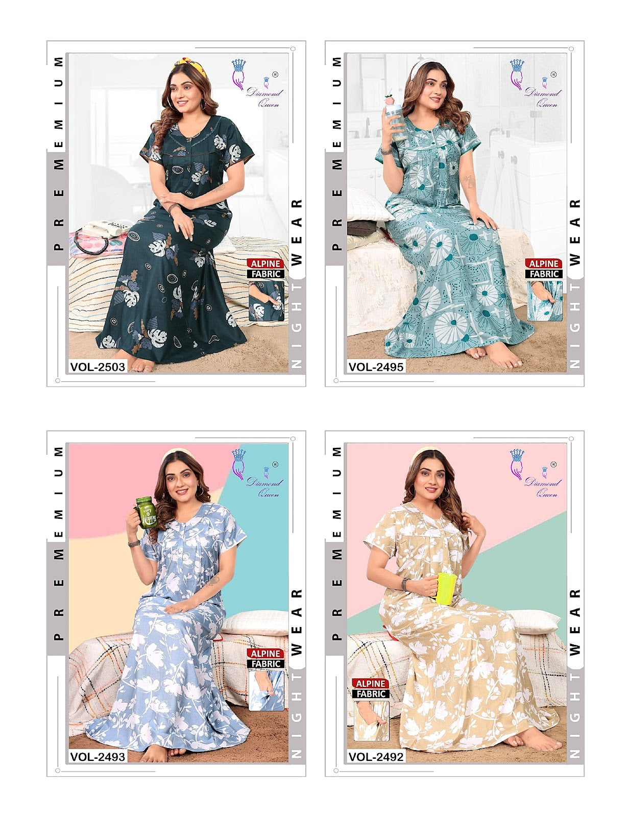 Print 241225 Diamond Queen Alpine Night Gowns Wholesaler Gujarat