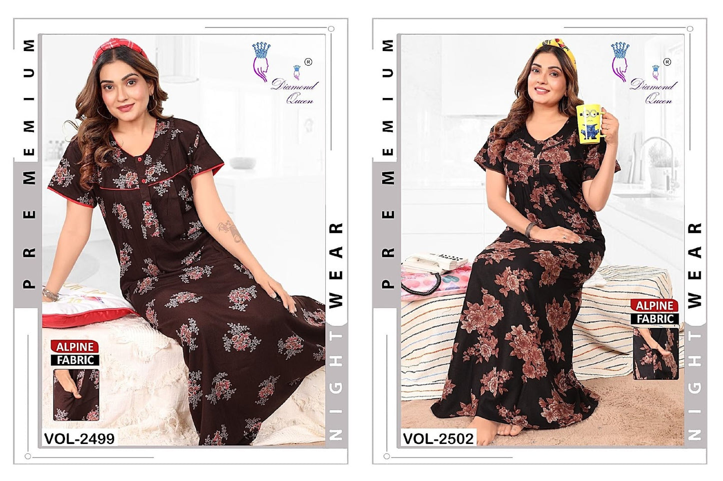 Print 241225 Diamond Queen Alpine Night Gowns Wholesaler Gujarat