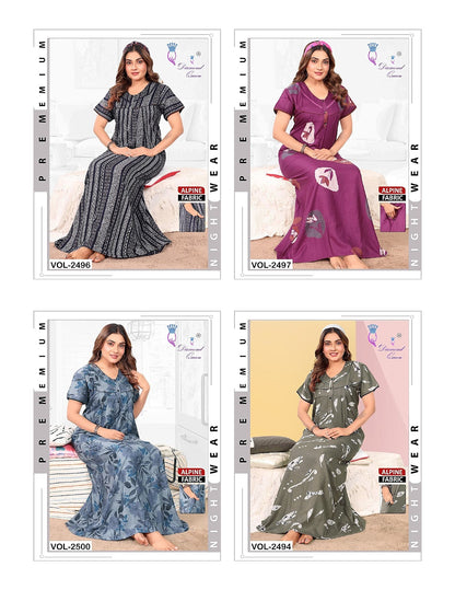 Print 241225 Diamond Queen Alpine Night Gowns Wholesaler Gujarat