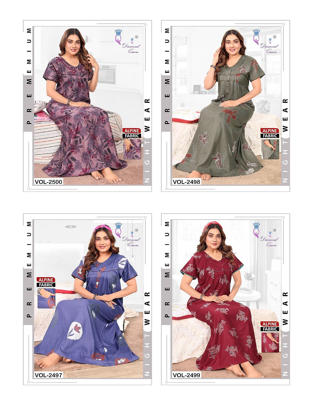 Print 241225 Diamond Queen Alpine Night Gowns Wholesaler Gujarat