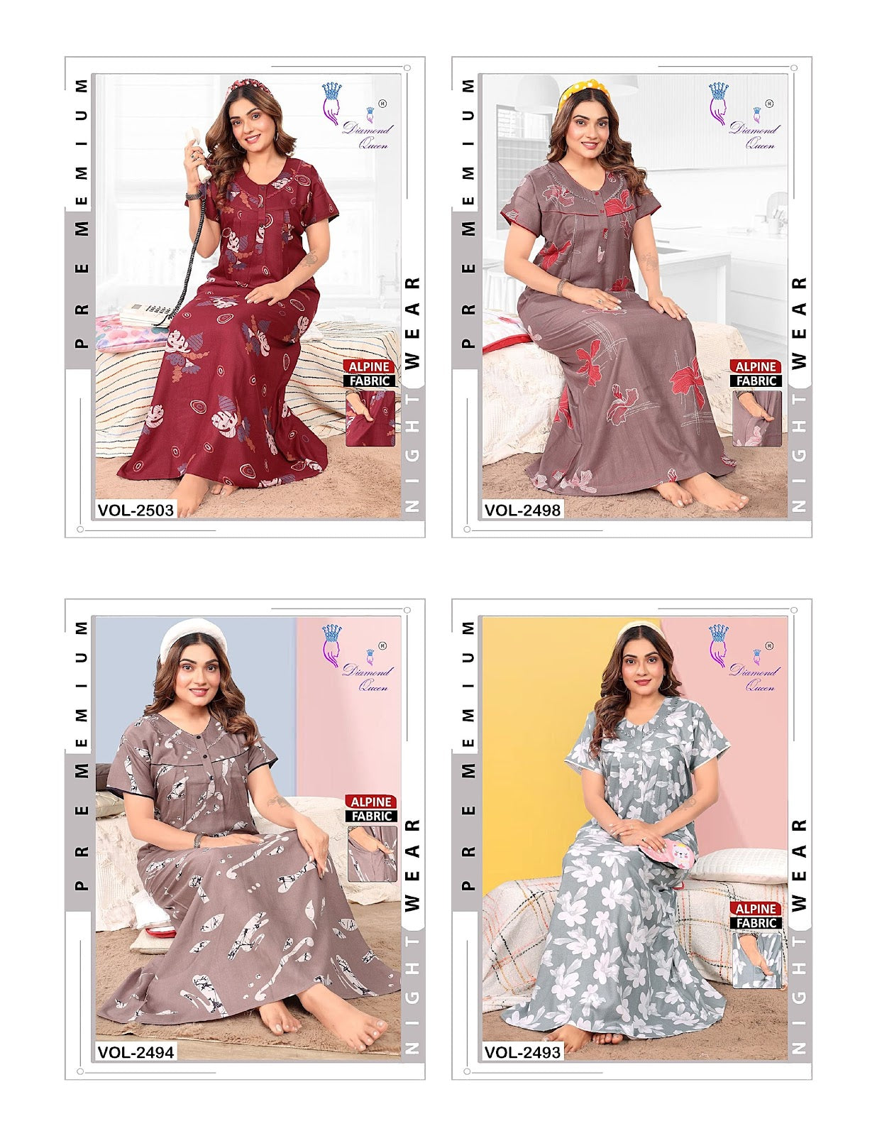 Print 241225 Diamond Queen Alpine Night Gowns Wholesaler Gujarat