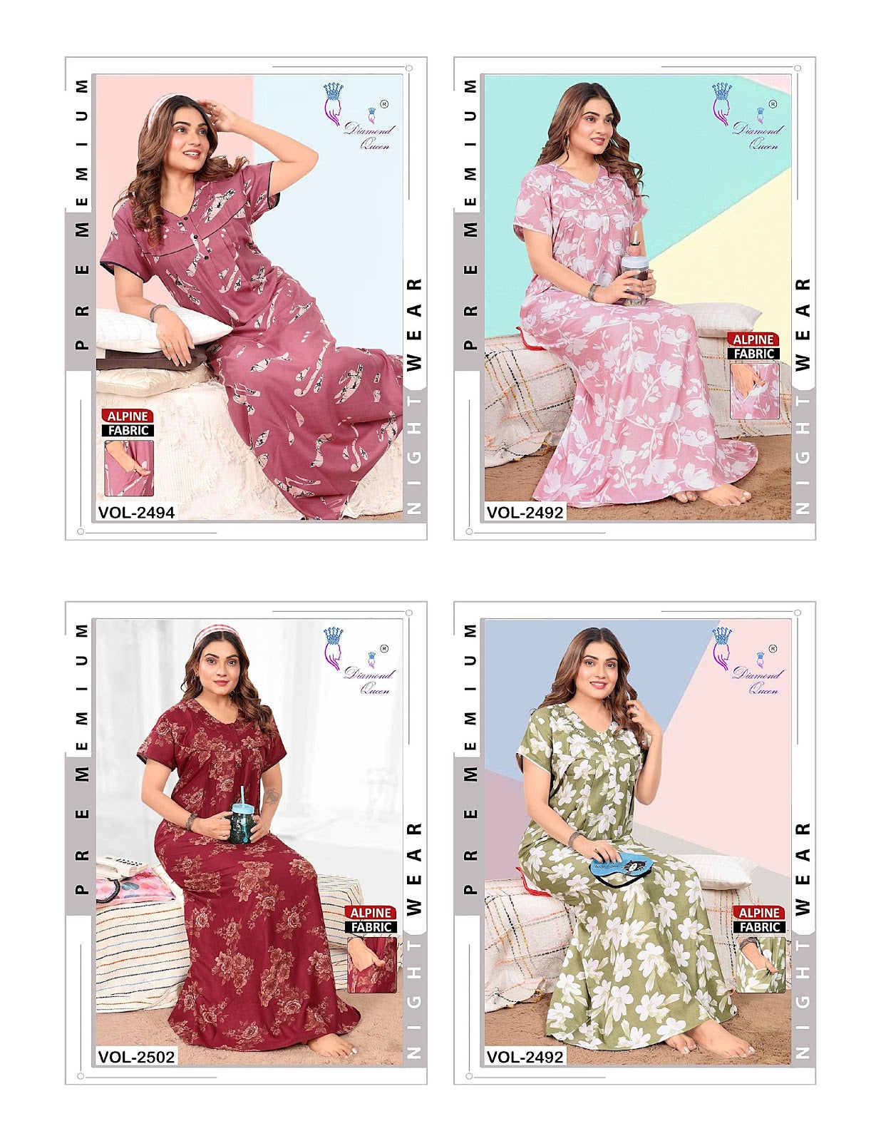 Print 241225 Diamond Queen Alpine Night Gowns Wholesaler Gujarat