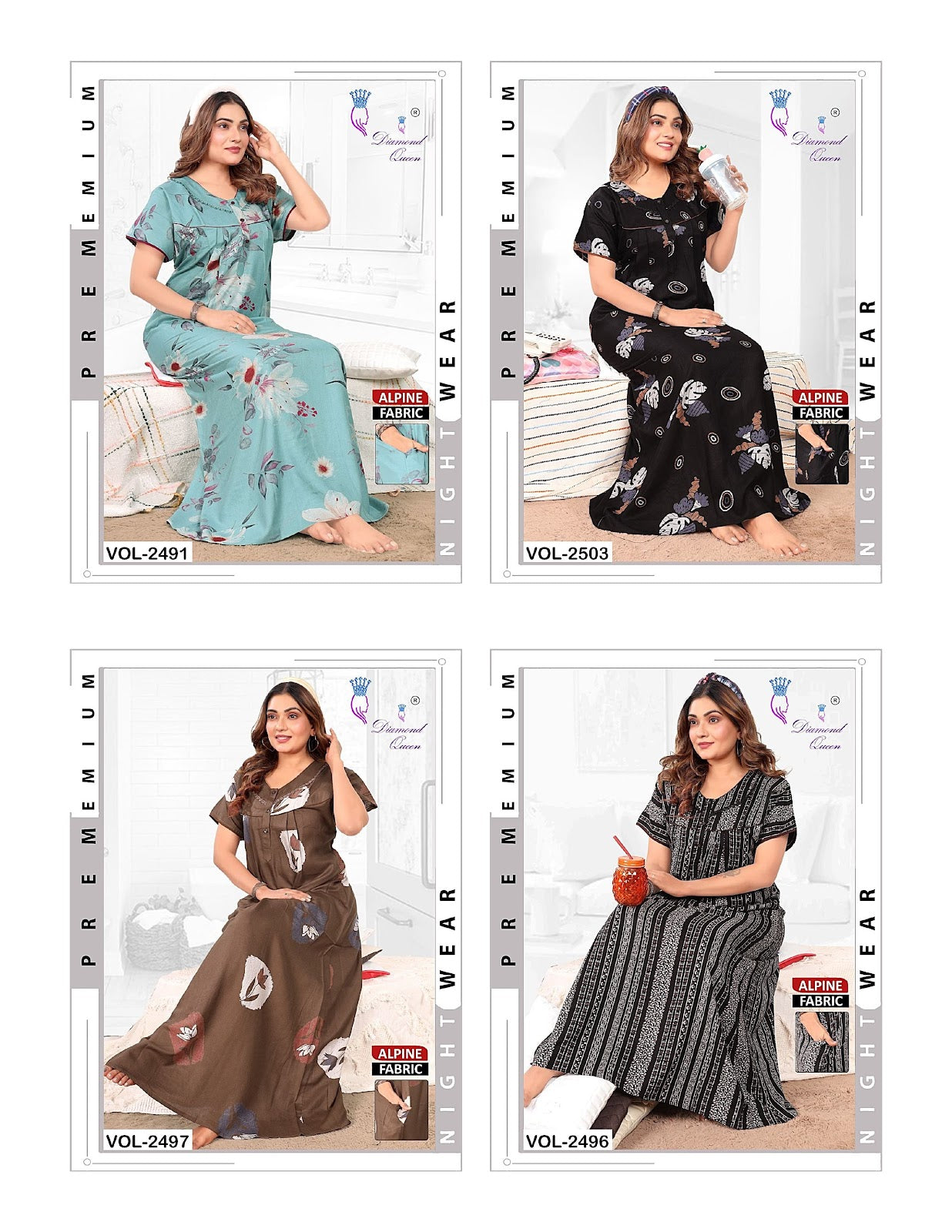Print 241225 Diamond Queen Alpine Night Gowns Wholesaler Gujarat