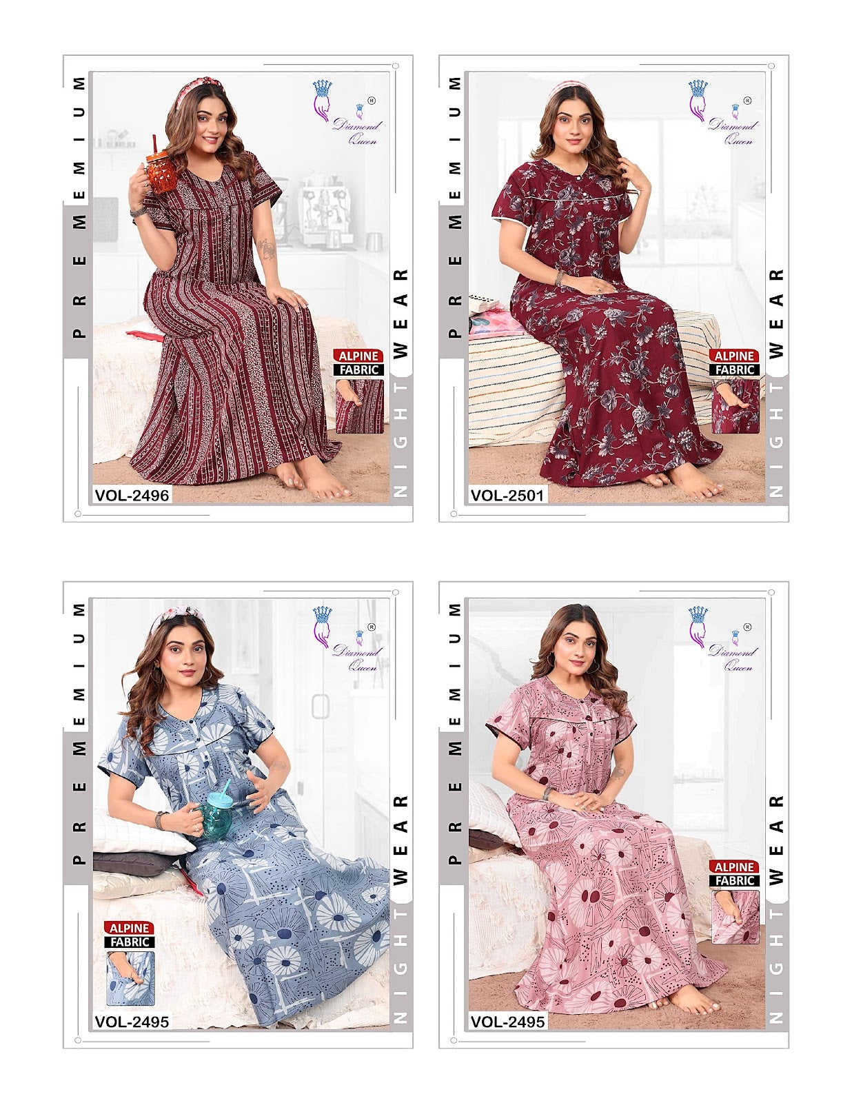 Print 241225 Diamond Queen Alpine Night Gowns Wholesaler Gujarat