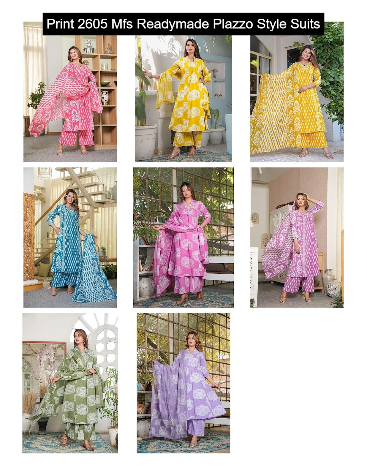 Print 2605 Mfs Cotton Readymade Plazzo Style Suits Manufacturer