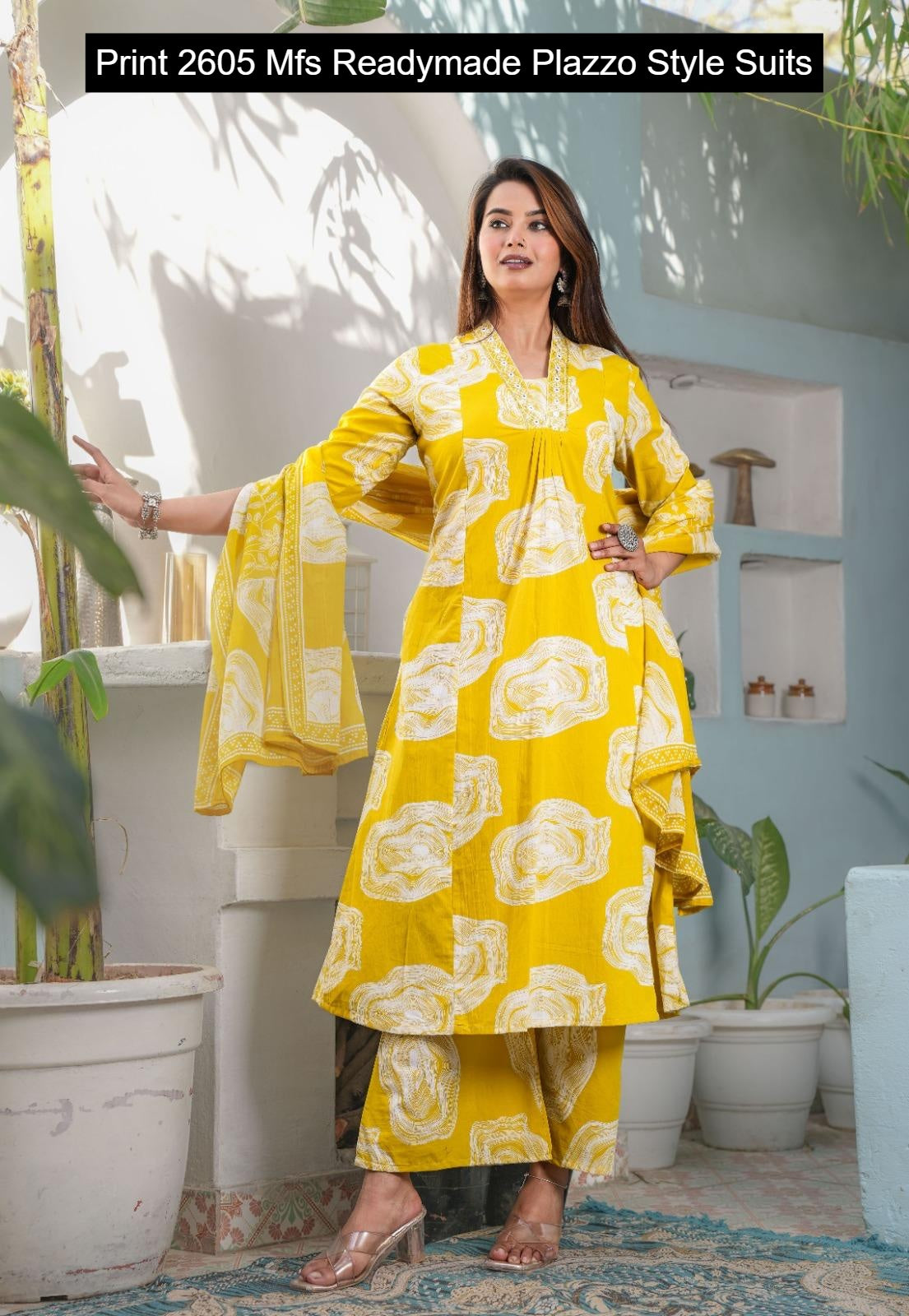 Print 2605 Mfs Cotton Readymade Plazzo Style Suits Manufacturer