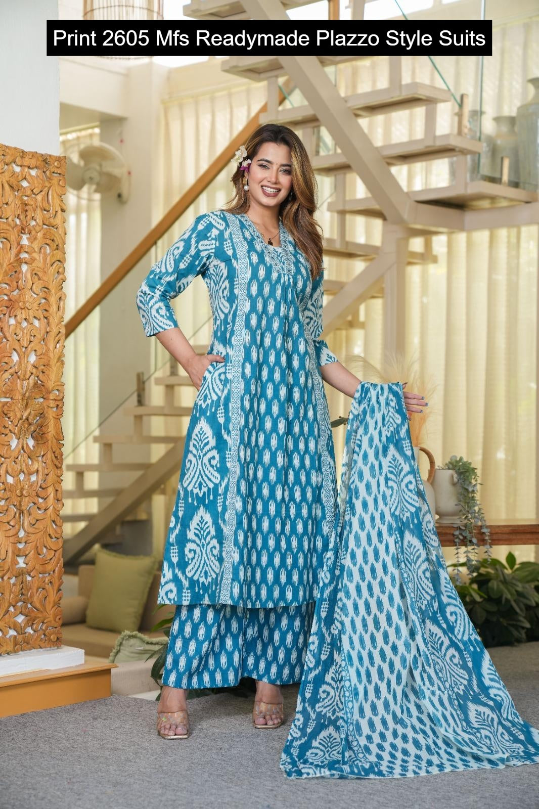 Print 2605 Mfs Cotton Readymade Plazzo Style Suits Manufacturer