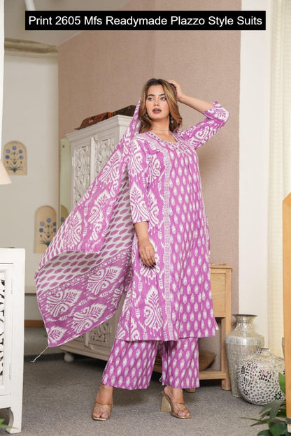 Print 2605 Mfs Cotton Readymade Plazzo Style Suits Manufacturer
