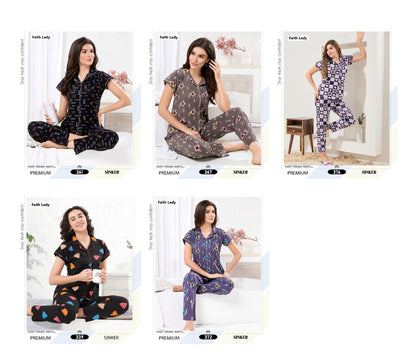 Print 2611 Faith Lady Hosiery Collar Night Suits Exporter