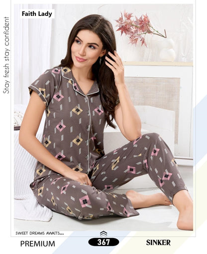 Print 2611 Faith Lady Hosiery Collar Night Suits Exporter