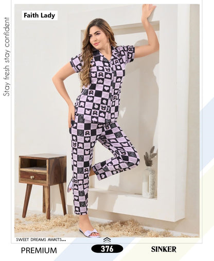 Print 2611 Faith Lady Hosiery Collar Night Suits Exporter