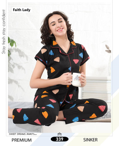 Print 2611 Faith Lady Hosiery Collar Night Suits Exporter