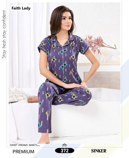 Print 2611 Faith Lady Hosiery Collar Night Suits Exporter