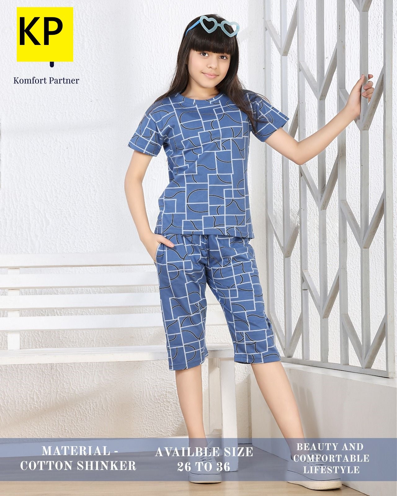 Print 270326 Kp Sinker Girls Capri Night Suits Manufacturer India