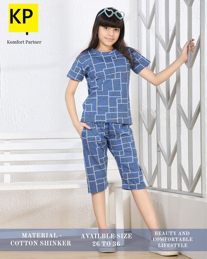 Print 270326 Kp Sinker Girls Capri Night Suits Manufacturer India