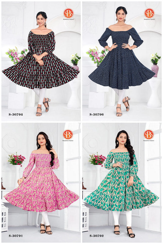 Print 2805 Sbs Cotton Anarkali Kurtis Supplier India