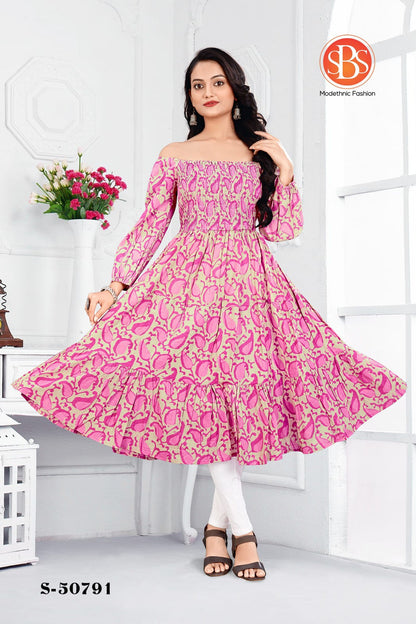 Print 2805 Sbs Cotton Anarkali Kurtis Supplier India