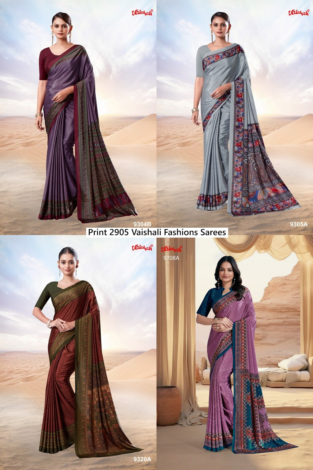 Print 2905 Vaishali Fashions Crape Sarees Exporter Gujarat